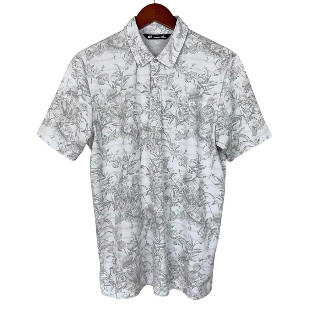 Travis Mathew On Target Polo Shirt Short Sleeve White Grey Floral Men's M